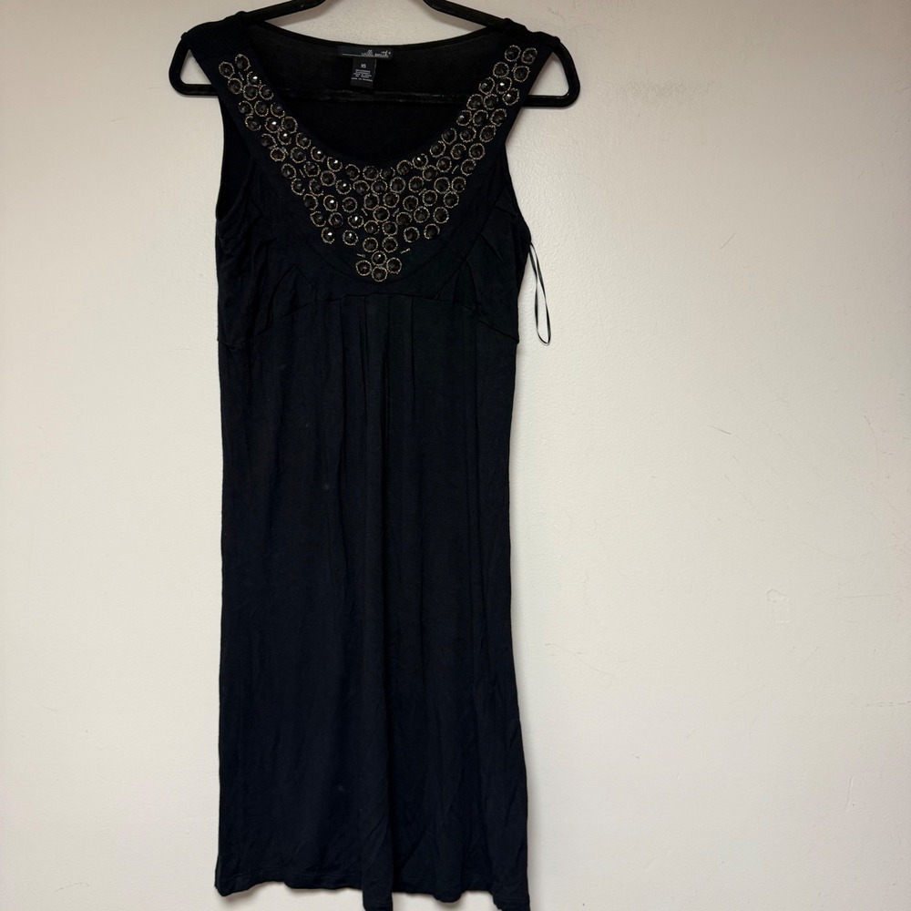 Willi Smith‎ Tunic Dress Women XS Black Excellent Beaded V-Neck Sleeveless 8651